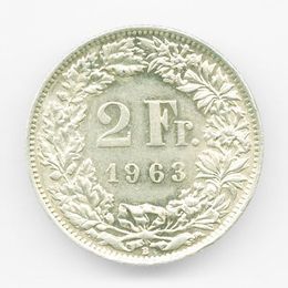 2 франка 1963 Швейцария (Серебро 0,835 10,0 гр)