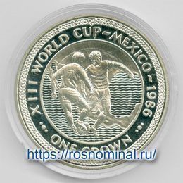 Чемпионат мира по футболу в Мексике 1 крона 1986 Остров Мэн (Серебро 0,925 28,28 гр)