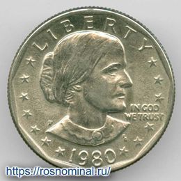 Сьюзен Энтони 1 доллар 1980 (P) США (сост. about UNC)