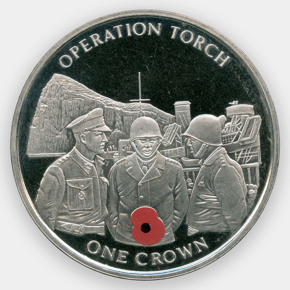 8 монет в операции. Монета с факелом 1. Гибралтар 1 крона 2003.